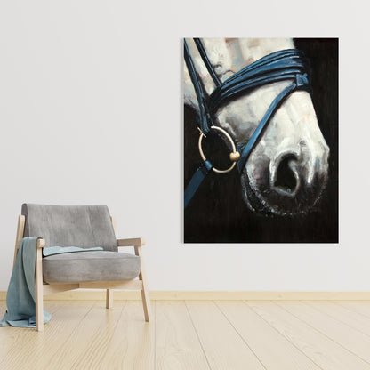 Horse with Harness Blue Canvas | Home Decor Bedroom Art