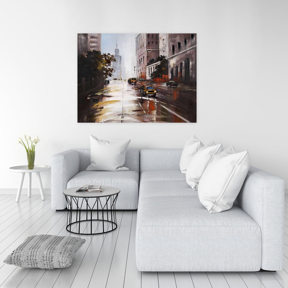 Morning Street Scene | Brown Canvas Wall Art for Bedroom Decor