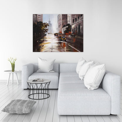 Morning Street Scene | Brown Canvas Wall Art for Bedroom Decor