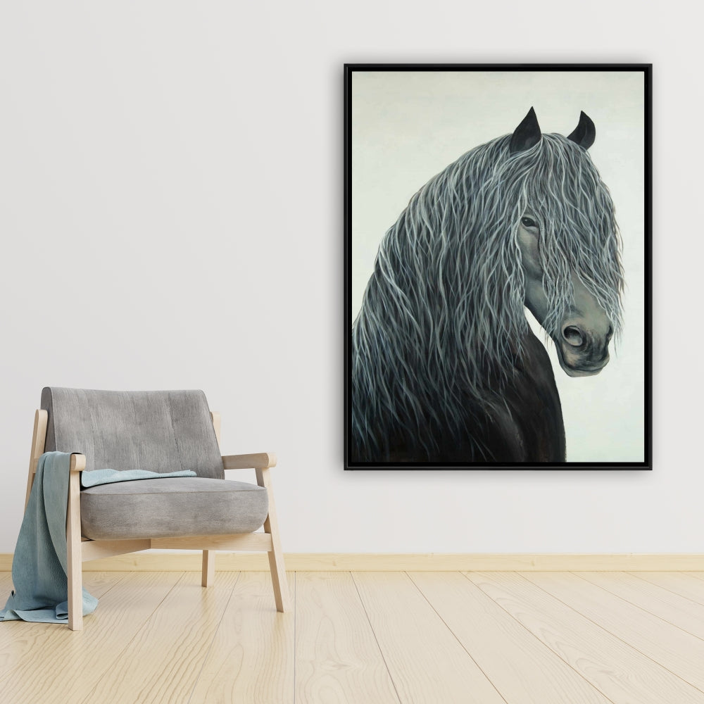 Wild Heart Horse Framed Canvas | Black Farm Animals Decor