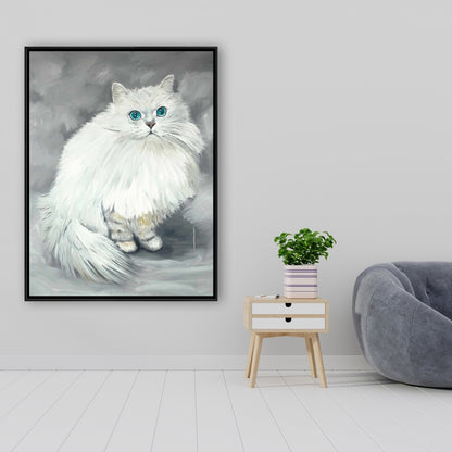 Toile représentant un chat persan chinchilla – Décoration de chambre blanche