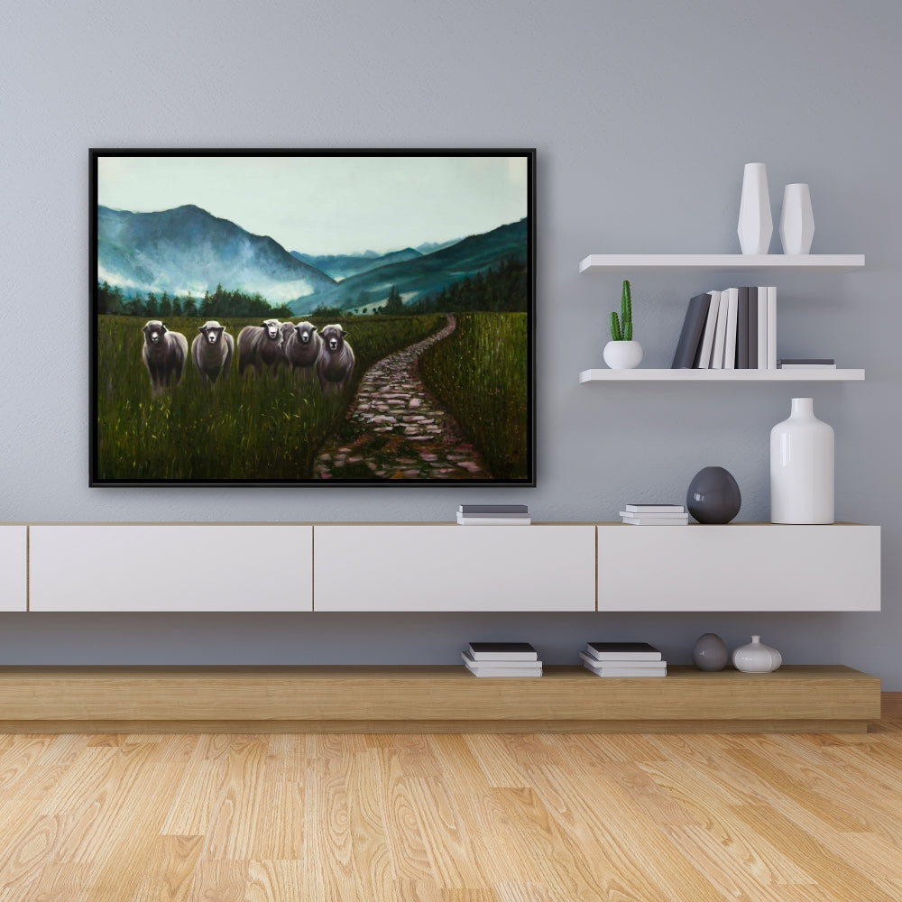 Rustic Sheep in Countryside Canvas | Farm Animal Home Decor