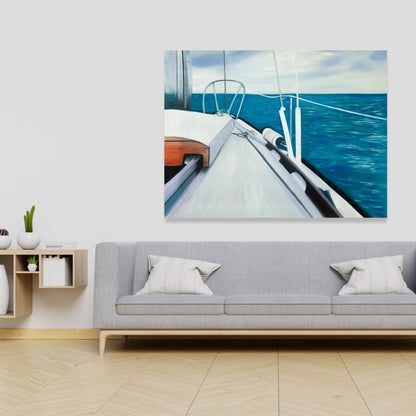 Coastal Blue Bathroom Canvas - Sail on the Water Home Decor
