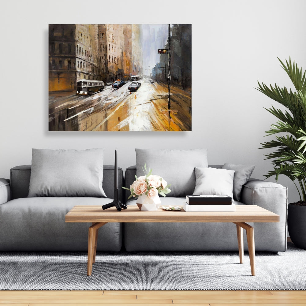 Abstract City Street Brown Canvas - Contemporary Bedroom Decor