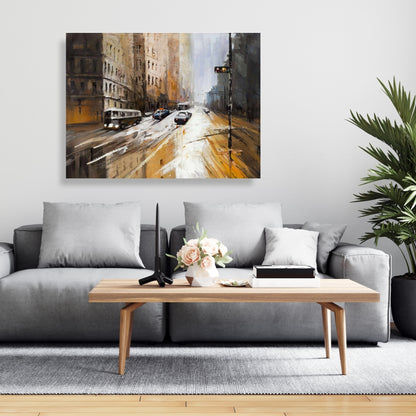 Abstract City Street Brown Canvas - Contemporary Bedroom Decor