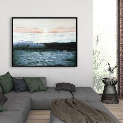 Toile encadrée turquoise côtière marine - Coucher de soleil désaturé