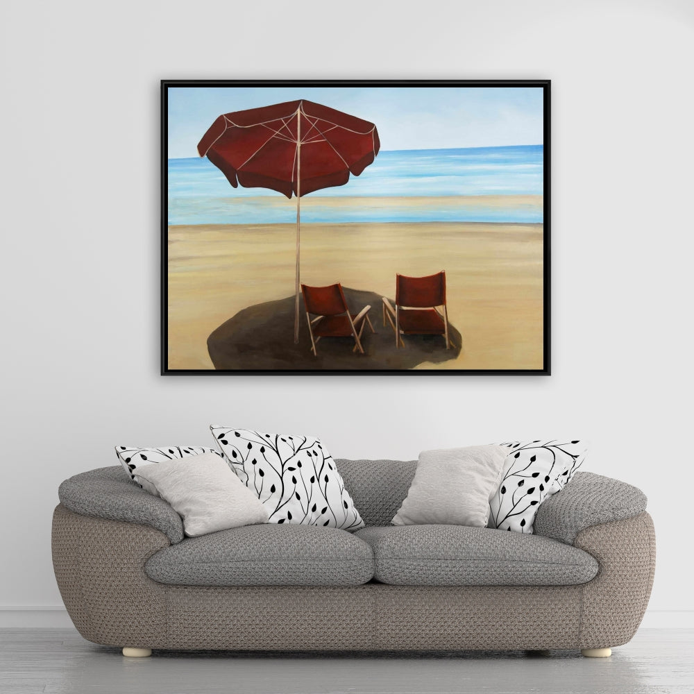 Relax at the Beach Framed Canvas - Sea Red Coastal Decor