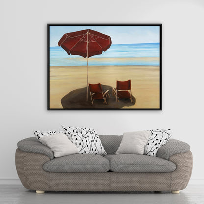 Relax at the Beach Framed Canvas - Sea Red Coastal Decor