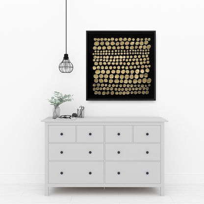 Black Abstract Dots on Gold Framed Canvas - Home Decor Art