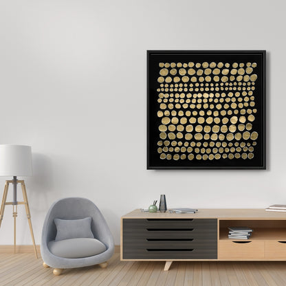 Black Abstract Dots on Gold Framed Canvas - Home Decor Art