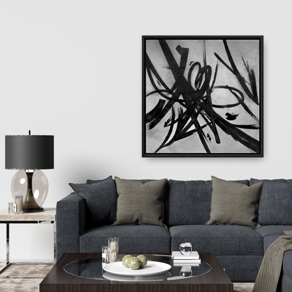 Toile minimaliste à traits circulaires - Décoration de salon abstraite