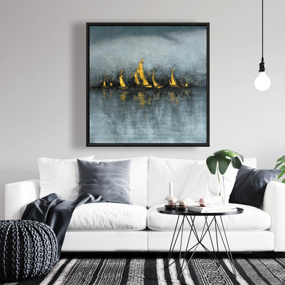 « Mettez les voiles » – Toile encadrée abstraite bleue contemporaine