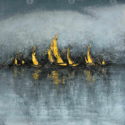 « Mettez les voiles » – Toile encadrée abstraite bleue contemporaine