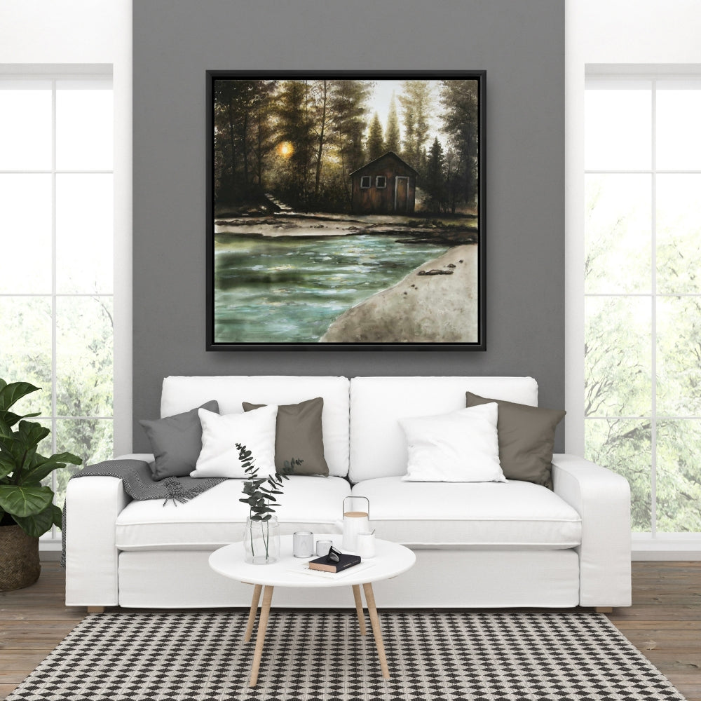 Cabane en forêt | Toile encadrée rustique pour décoration de caverne d'homme