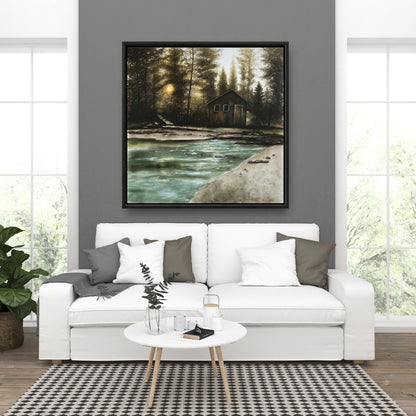 Cabane en forêt | Toile encadrée rustique pour décoration de caverne d'homme