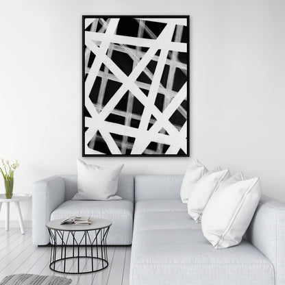 Toile à rayures géométriques | Décoration murale minimaliste encadrée blanche