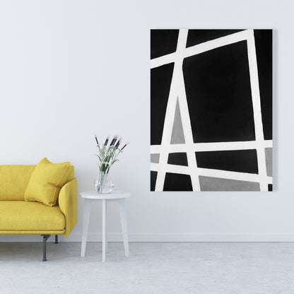 Black and White Abstract Shapes Canvas - Living Room Decor