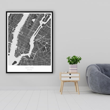 Carte graphique de New York | Toile encadrée aux formes industrielles