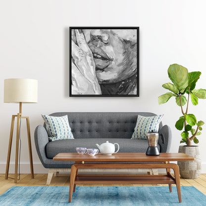 Toile monochrome grise « Lèvres pulpeuses » | Décoration de chambre