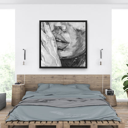 Toile monochrome grise « Lèvres pulpeuses » | Décoration de chambre