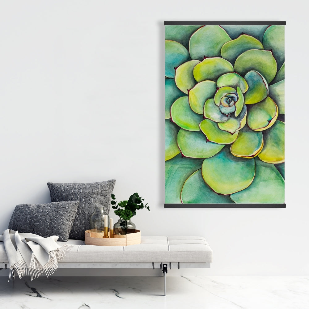 Watercolor Succulent Plant Canvas | Cactus Green Bedroom Decor
