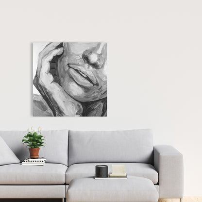 Irresistible Lips Gray Figurative Canvas - Home Decor Art