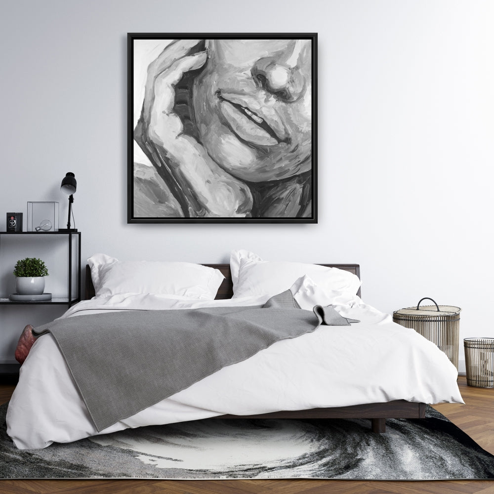 Toile encadrée grise « Lèvres irrésistibles » – Décoration de chambre