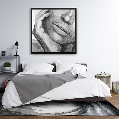 Toile encadrée grise « Lèvres irrésistibles » – Décoration de chambre