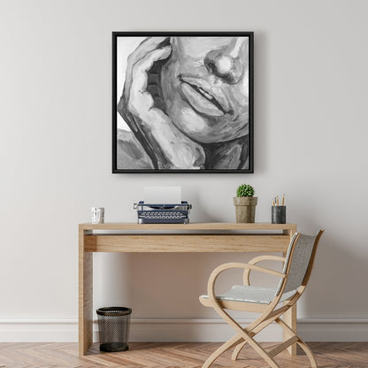 Toile encadrée grise « Lèvres irrésistibles » – Décoration de chambre