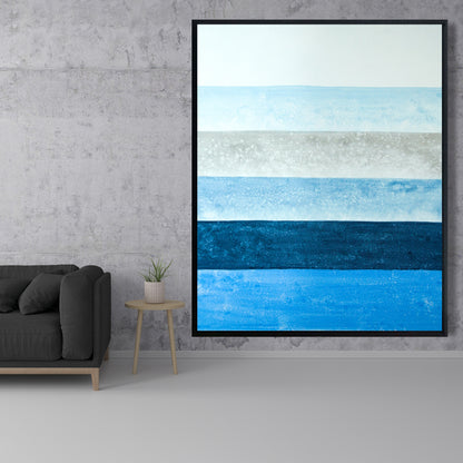 Blue Stripes Framed Canvas - Modern Home Decor Wall Art