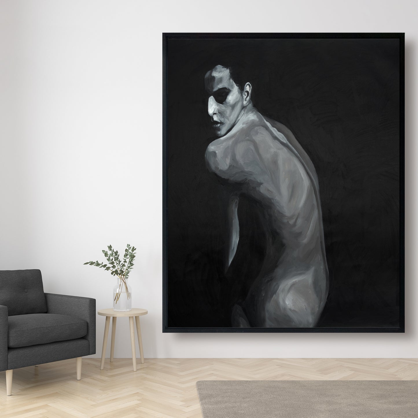 Toile de chambre dénudée – Décoration artistique encadrée représentant une femme figurative