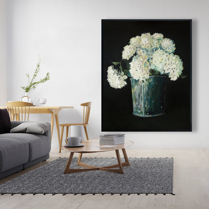 White Hydrangea Flowers Canvas Wall Art | Floral Home Decor