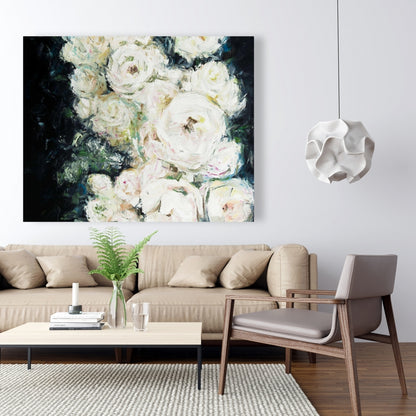 Garden Roses Botanical White Floral Canvas - Home Decor Art