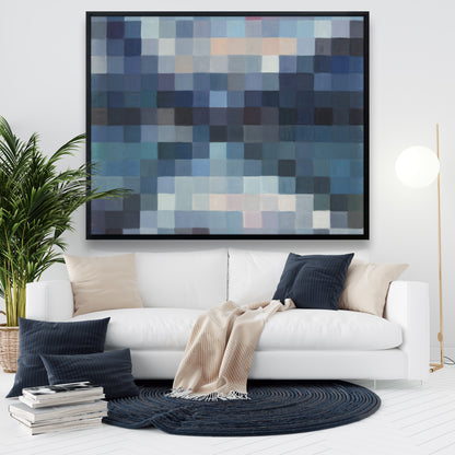 Toile de chambre bleue aux formes | Paysage montagneux pixelisé