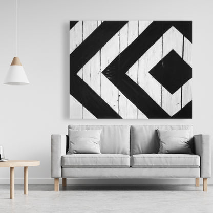 White Living Room Canvas | Rhombus on Wood Wall Art Decor