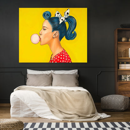 Retro Woman Blue Figurative Canvas | Home Decor Art