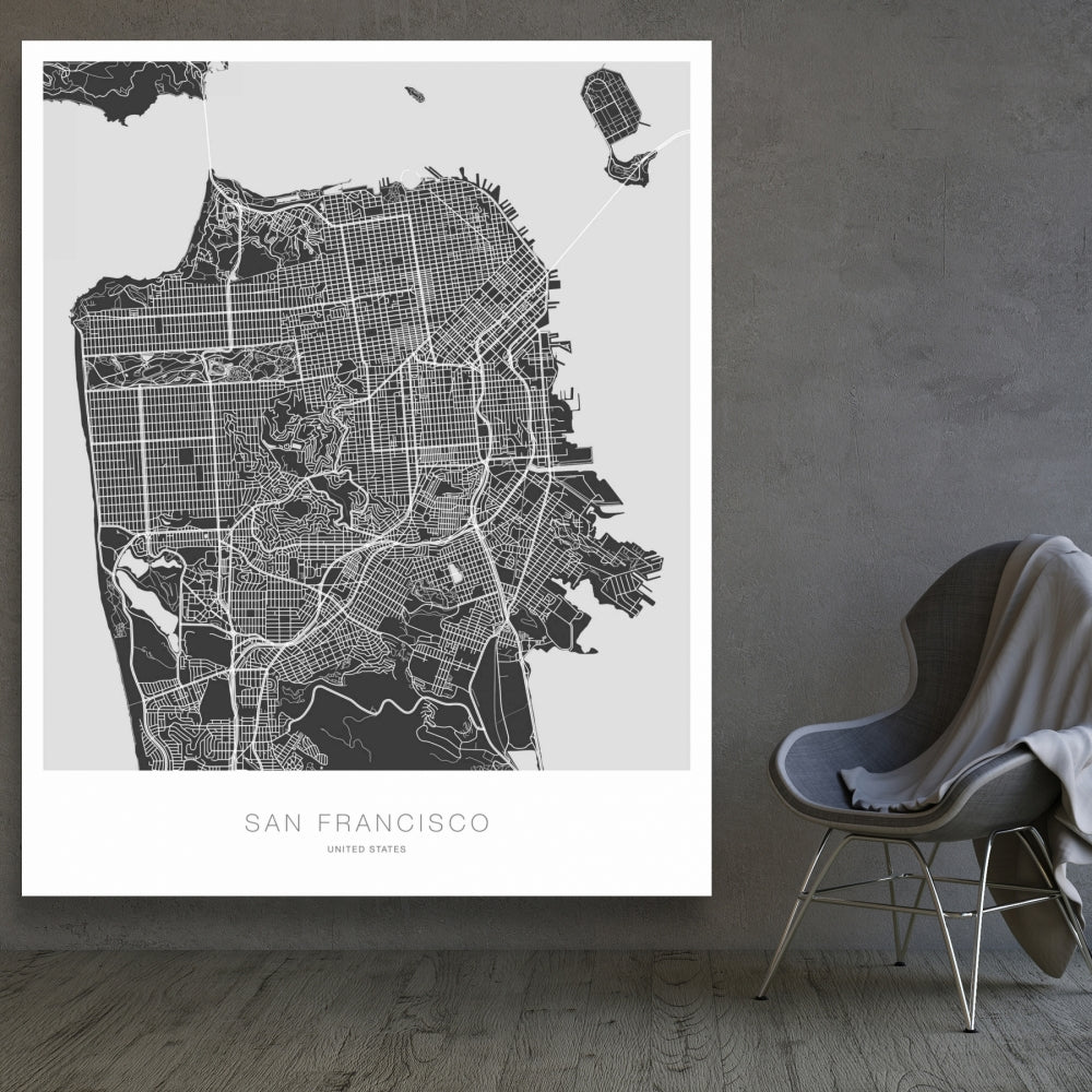 Gray Industrial Shapes Canvas | San Francisco Map Decor