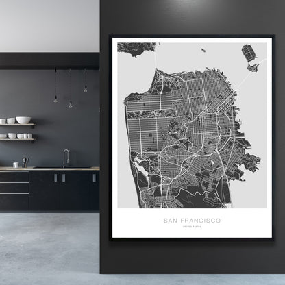 Carte de San Francisco sur toile | Cadre gris industriel pour décoration d'intérieur