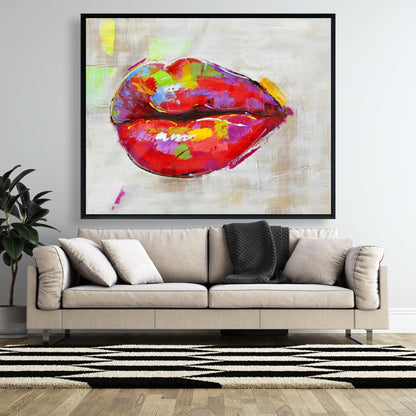 Décoration figurative encadrée avec des lèvres colorées pour chambre à coucher