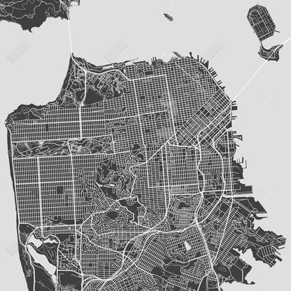 Carte de San Francisco sur toile | Cadre gris industriel pour décoration d'intérieur