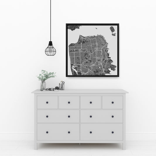 Carte de San Francisco sur toile | Cadre gris industriel pour décoration d'intérieur