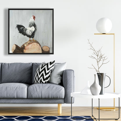 Toile « Coq Wyandotte » | Décoration d'intérieur encadrée blanche