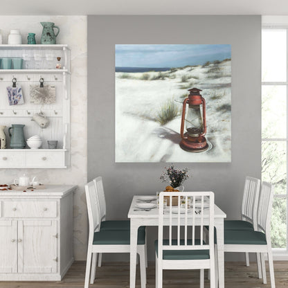 Toile Lanterne sur la plage | Décoration de salle de bain marine
