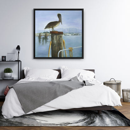 Blue Pelican Framed Canvas | Animals Bathroom Decor Wall Art