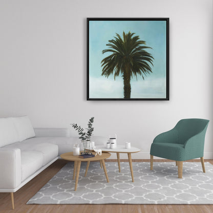 Toile côtière avec palmiers tropicaux - Décoration murale de chambre bleue