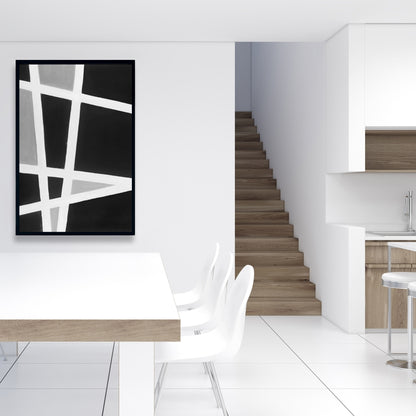 Shapes White Abstract Framed Canvas | Black and White Lines Decor