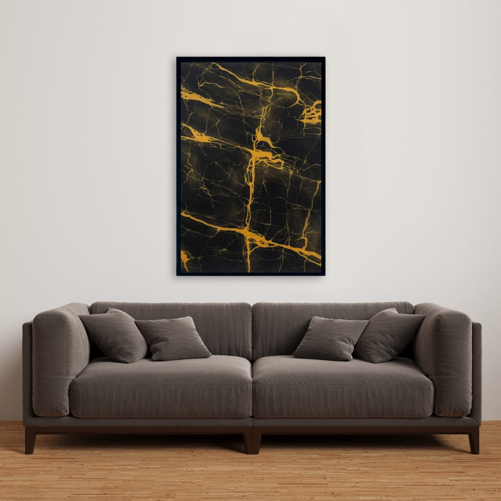 Yellow Livingroom Canvas - Black and Gold Marble Texture Decor