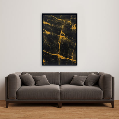 Yellow Livingroom Canvas - Black and Gold Marble Texture Decor