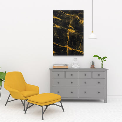 Black and Gold Marble Texture Canvas | Yellow Pattern Decor