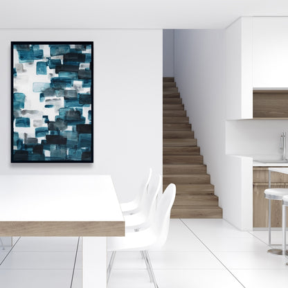 Pattern Bedroom Blue Framed Canvas - Turquoise and Gray Shapes